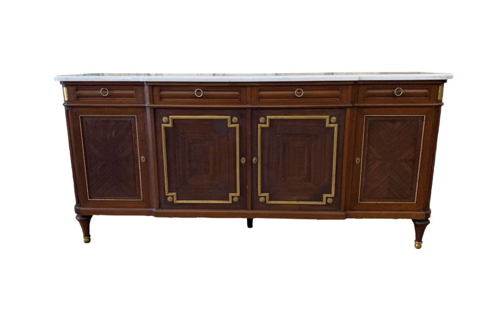 Louis XVI Style Marble Top Credenza Sideboard - 20th C