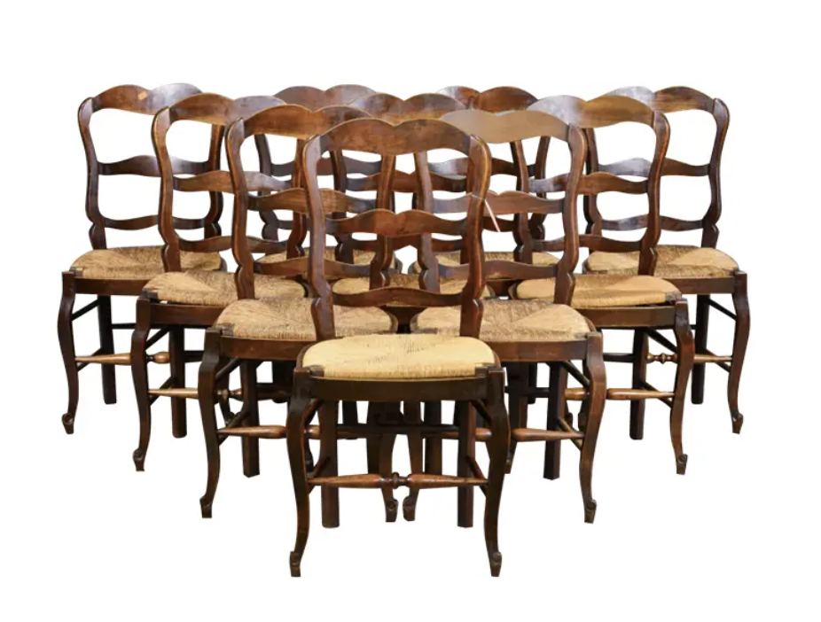 Set of Ten French Rush Seat Dining Chairs - 19th C